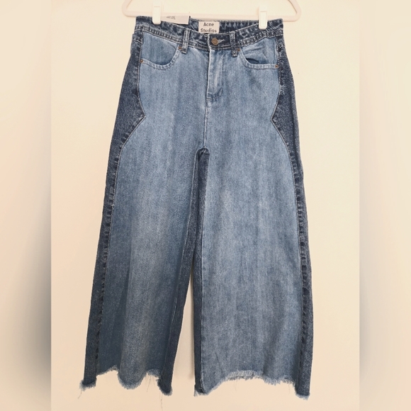 Acne Studios Denim - Acne Studios Flare Wide-Leg Two-tone Frayed Bottom Jeans | Size 36 (4)